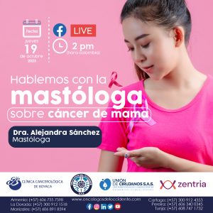 Este jueves 19 Octubre a las 2 PM, emisión en directo de un programa especial Facebook Live con nuestra Doctora Alejandra Sánchez, Mastóloga de Oncólogos Del Occidente